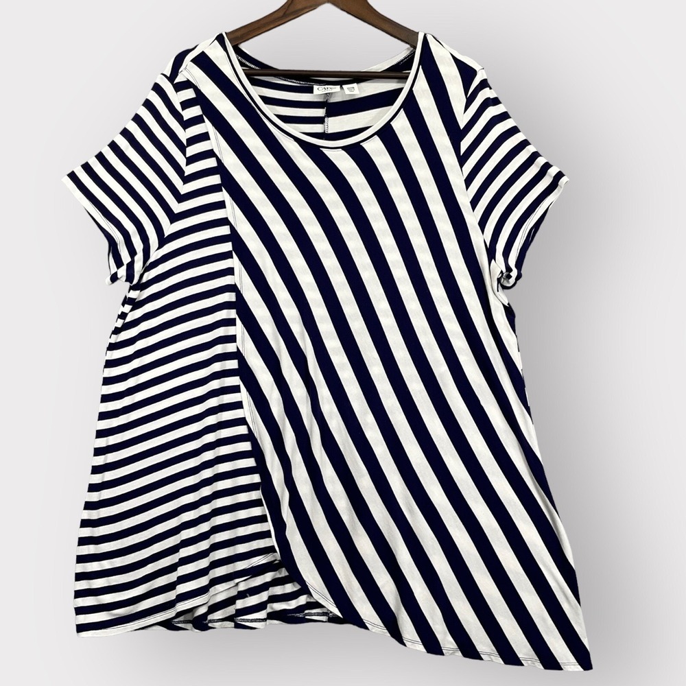 Cato Woman Tunic Top Womens 24W Navy White Mixed Stripe Asymmetrical Excellent